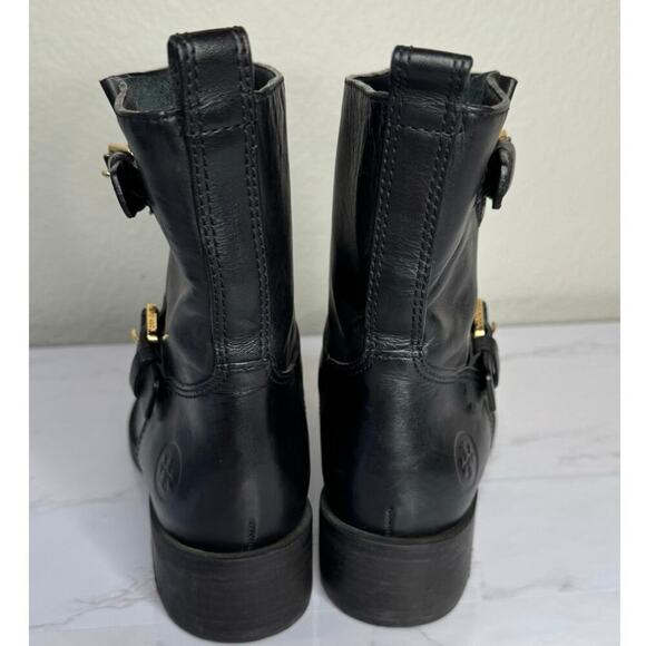 Tory Burch Bennie‎ Black Leather Buckled Biker Ankle Boots size 8.5 - Picture 3 of 11